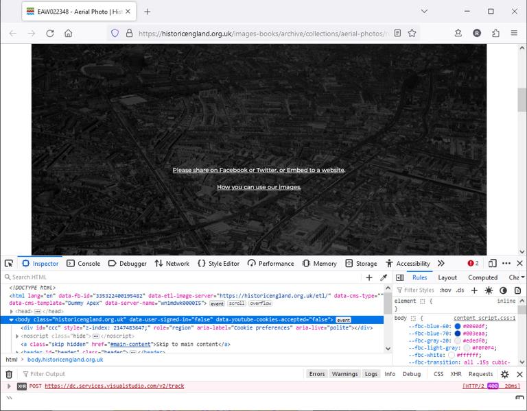 A screenshot of Mozilla Firefox with the developer tools open.